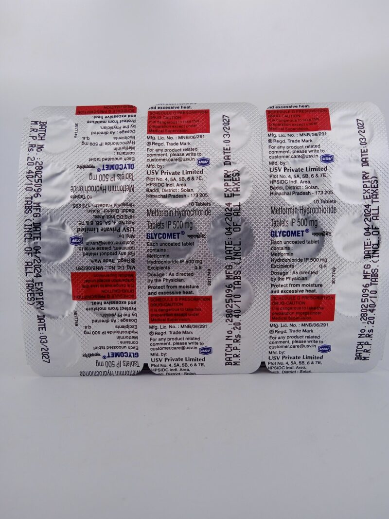 GLYCOMET 500MG - 10 TABLETS - Image 2