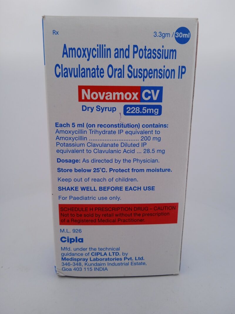 NOVAMOX CV DRY SYRUP 228.5 MG - 1 BOTTLE OF 3.3g/30ML - Image 4