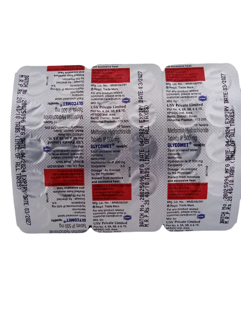 GLYCOMET 500MG - 10 TABLETS - Image 2