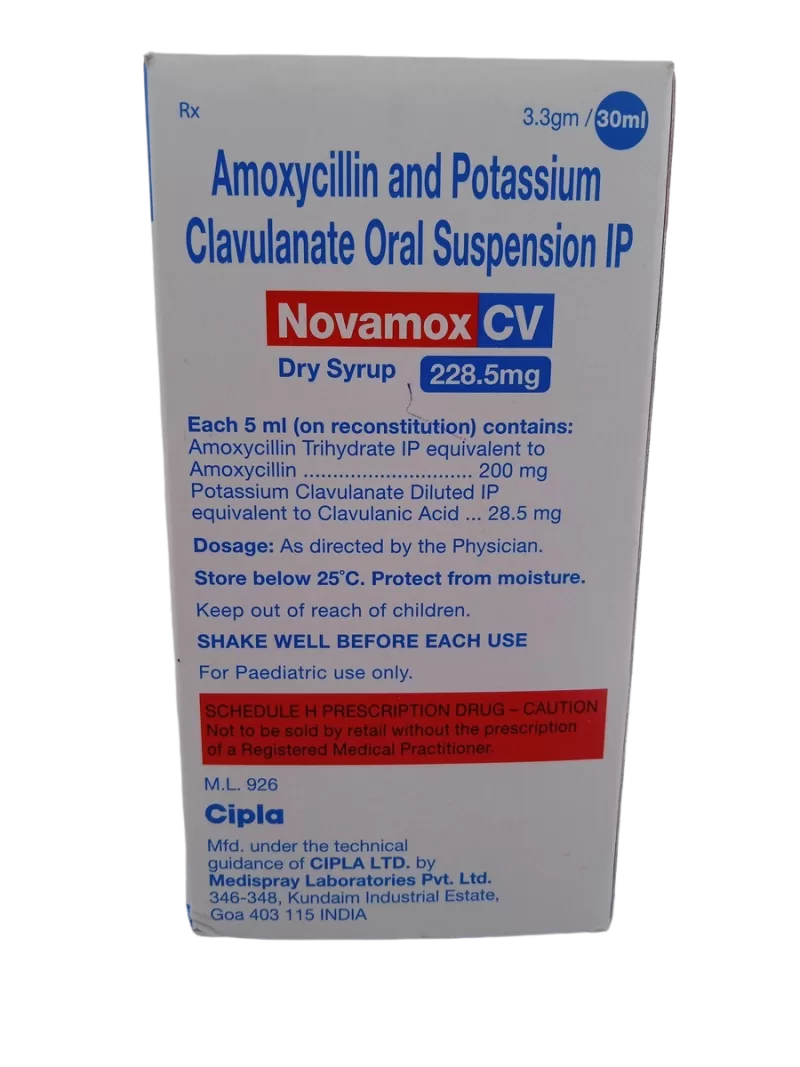 NOVAMOX CV DRY SYRUP 228.5 MG - 1 BOTTLE OF 3.3g/30ML - Image 4