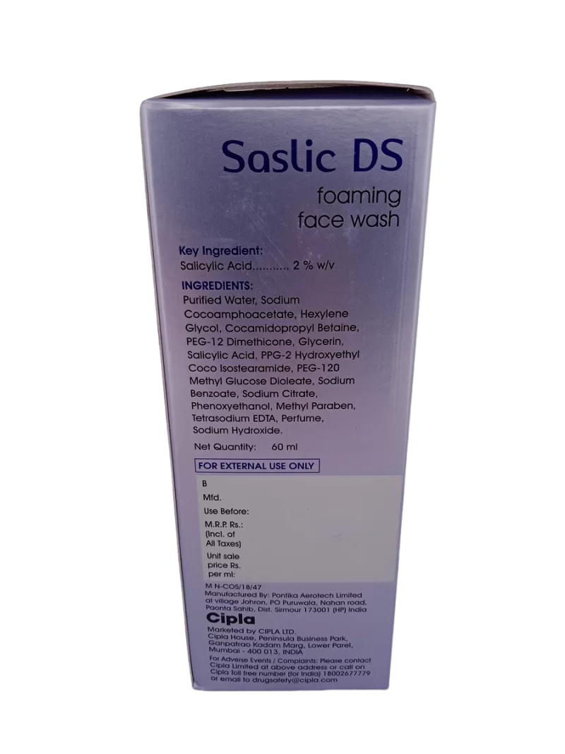SASLIC DS (FOAMING FACE WASH) - 1 BOTTLE OF 60ML - Image 3